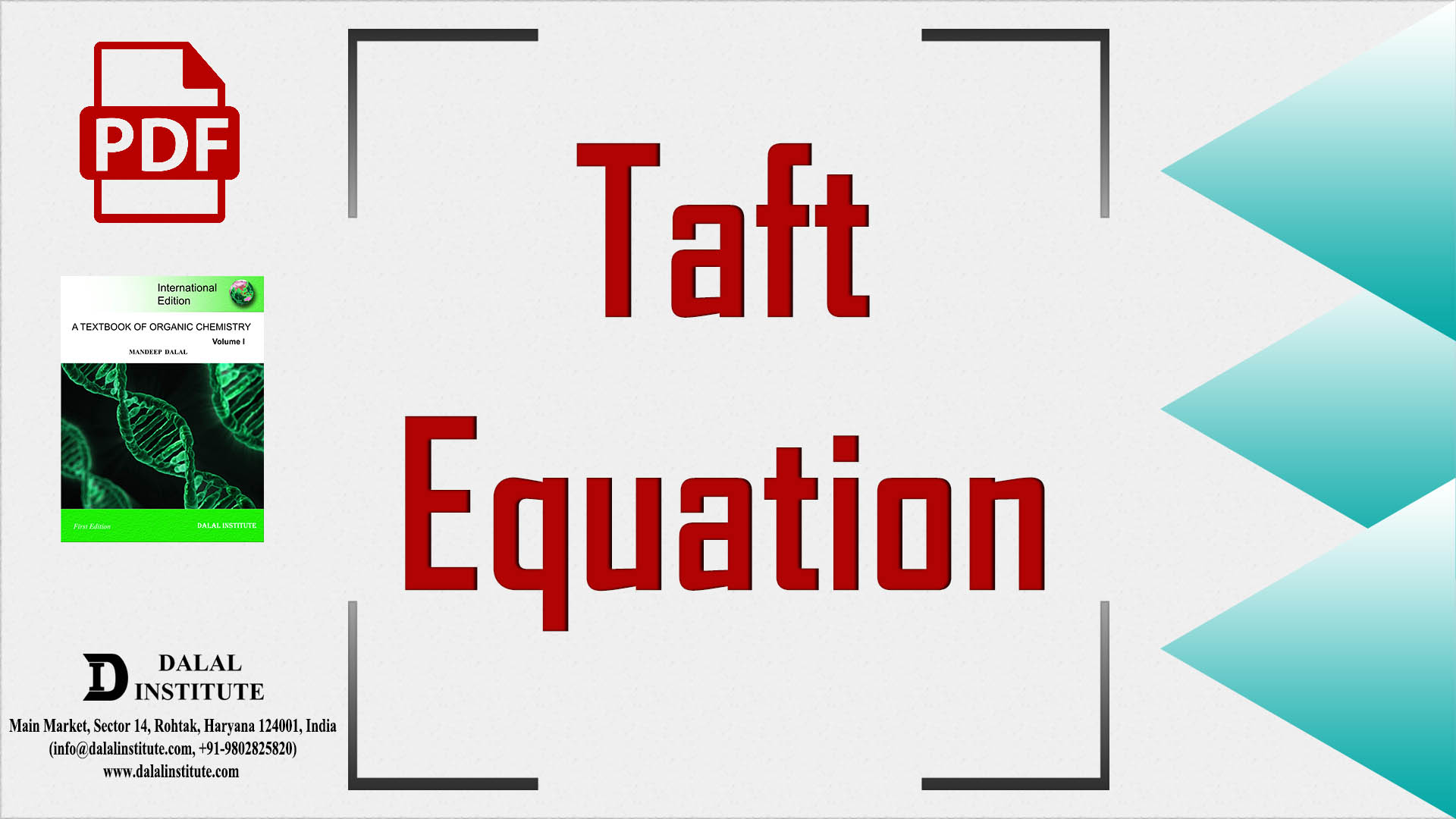 Taft Equation Dalal Institute CHEMISTRY