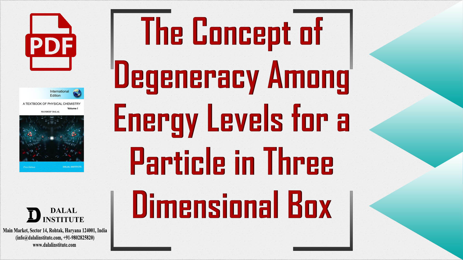 The Concept Of Degeneracy Among Energy Levels For A Particle In Three 